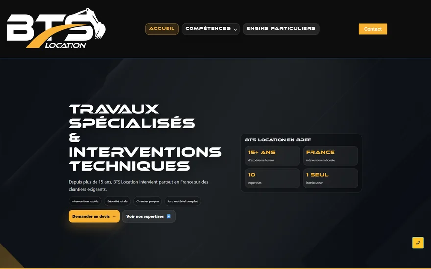 Page d’accueil du site BTS Location