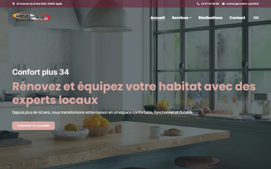 Page d’accueil du site Confort Plus 34