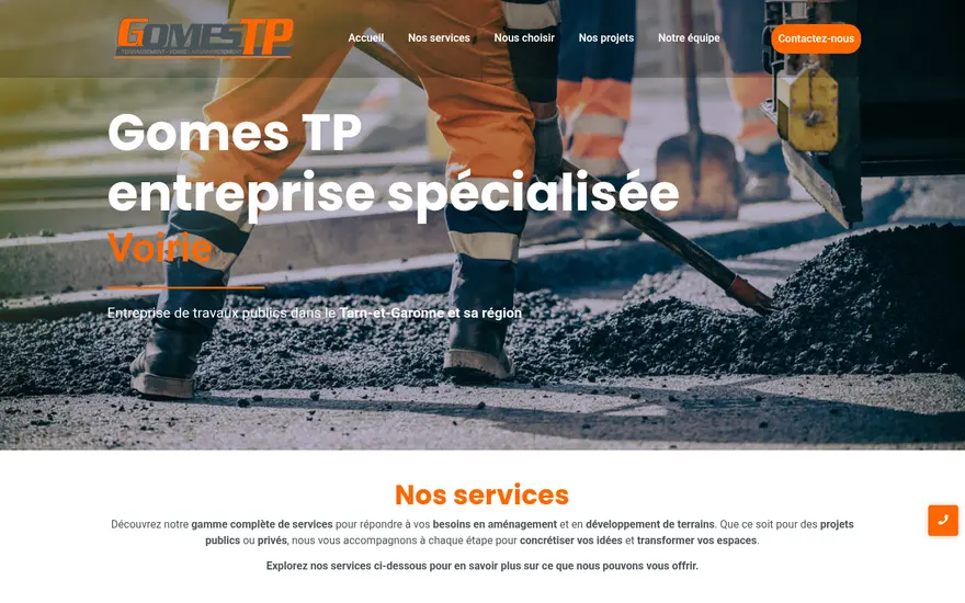 Page d’accueil du site Gomes TP