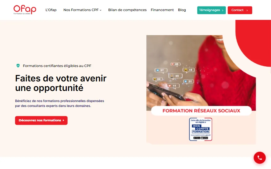 Page d’accueil du site Ofap